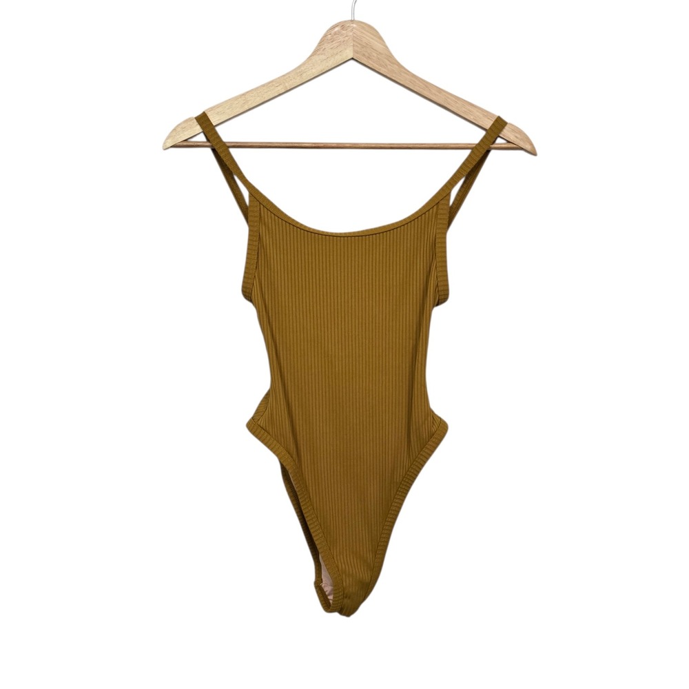 Madewell Ribbed Scoop-Back One-Piece Swimsuit Mustard Yellow Size XXS